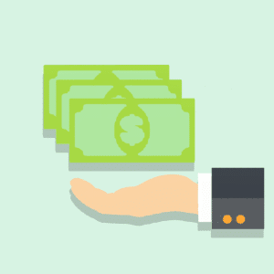 illustration of money bills over a person's hand with a suit on