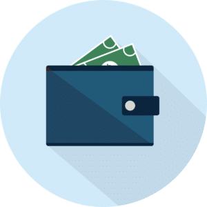 illustration of a blue wallet with money sticking out of it
