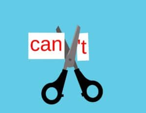 scissors cutting the T off the word can't