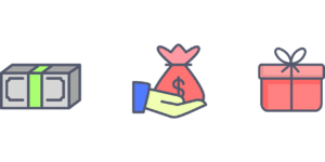 illustration of money ten a hand with money bag and then present