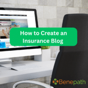 How to Create an Insurance Blog text overlaying image of a computer chair at a desk in front of a computer