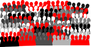 sea of people in different colors of black, red and white