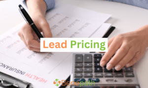 lead pricing text overlaying image of an agent using a calculator with a list of prices