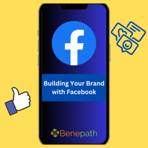 building your brand with facebook text overlaying image of a phone with the fb app displayed