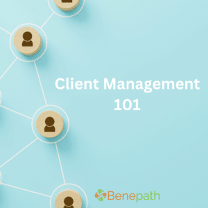 client management 101 text overlaying image of network of clients