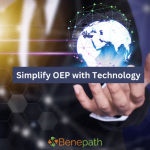 Simplify OEP with Technology text overlaying image of an agent holding a hologram of the internet