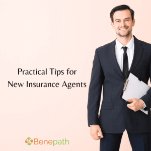 Practical Tips for New Insurance Agents text overlaying image of an agent